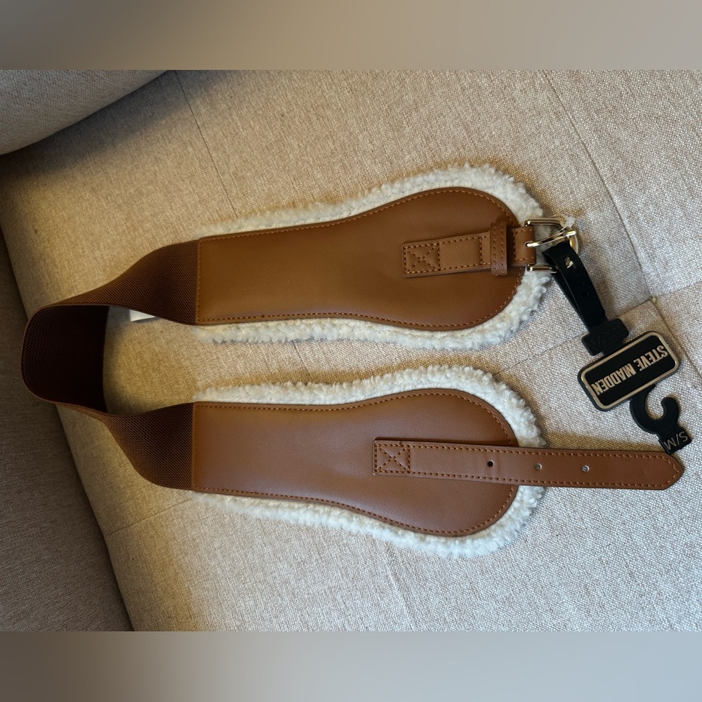 NEW Steve Madden Brown Faux Fur Belt Size Small/Medium brown beige with Elastic